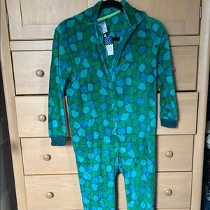 Cozy Dinosaur green and Blue Kids One Piece fleece pj